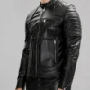 Black Leather Performance Rider Leather Jacket Left View