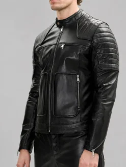 Black Leather Performance Rider Leather Jacket Left View