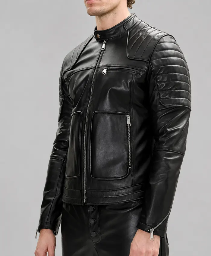 Black Leather Performance Rider Leather Jacket Left View