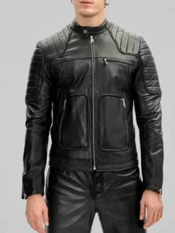 Black Leather Rider Biker Jacket for Men