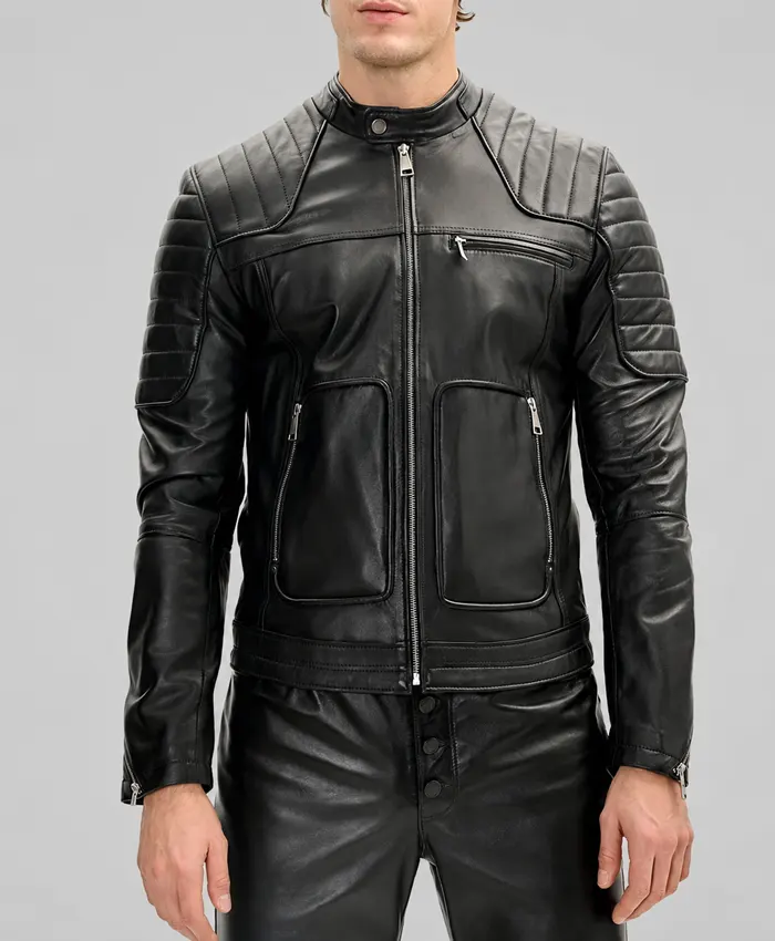 Black Leather Rider Biker Jacket for Men