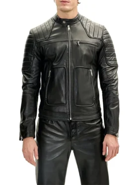 Black Leather Rider Biker Jacket for Men