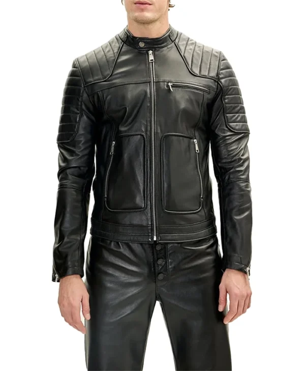 Black Leather Rider Biker Jacket for Men
