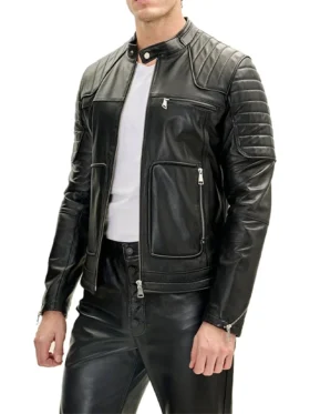 Black Leather Rider Biker Jacket for Men Right Side