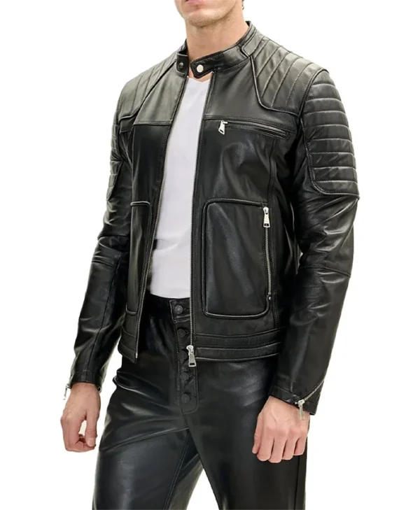 Black Leather Rider Biker Jacket for Men Right Side