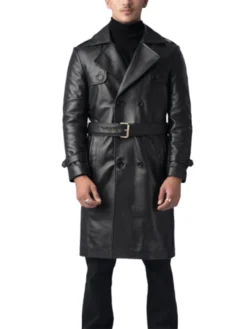 Black Leather Trench Coat Main 1