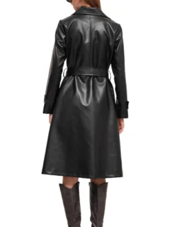Black Leather Trench Coat Womens Back
