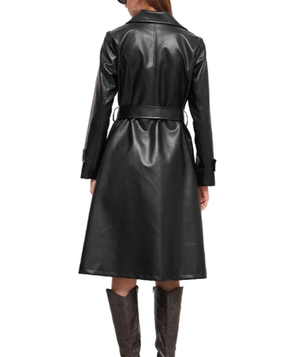 Black Leather Trench Coat Womens Back