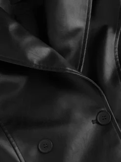 Black Leather Trench Coat Womens Buttoned