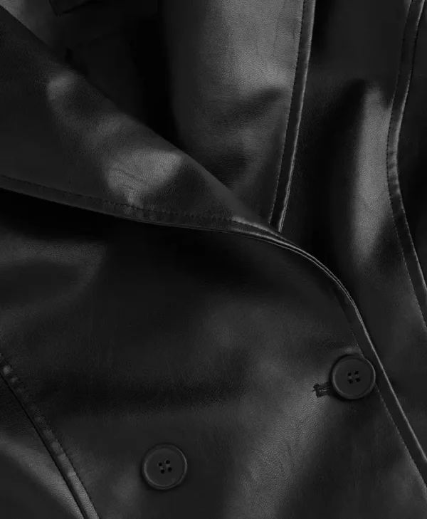 Black Leather Trench Coat Womens Buttoned