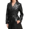 Black Leather Trench Coat Womens Collar