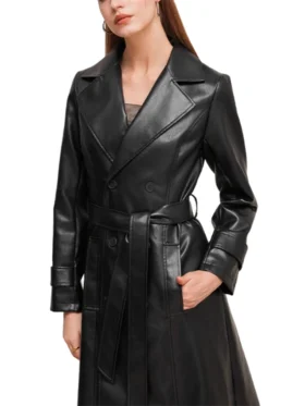 Black Leather Trench Coat Womens Collar
