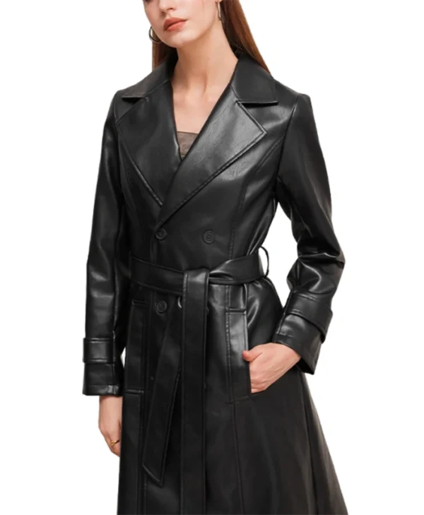 Black Leather Trench Coat Womens Collar