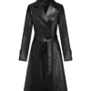 Black Leather Trench Coat Womens Main