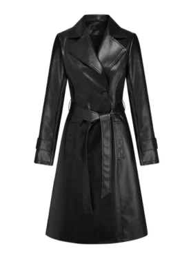 Black Leather Trench Coat Womens Main