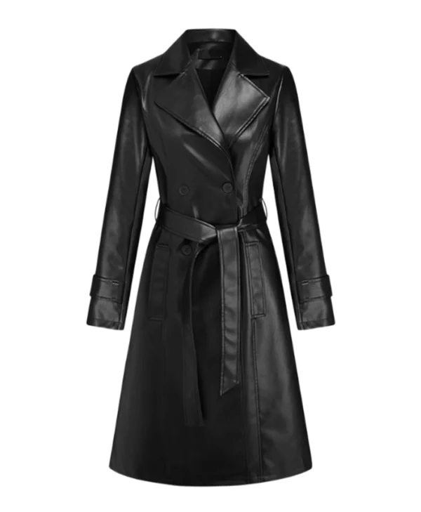Black Leather Trench Coat Womens Main