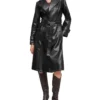 Black Leather Trench Coat Womens Stand
