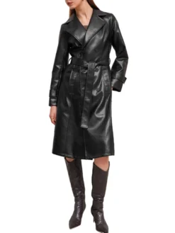 Black Leather Trench Coat Womens Stand