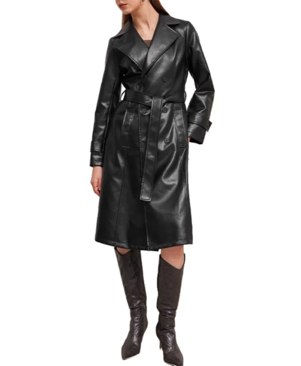 Black Leather Trench Coat Womens Stand