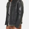 Black Mens Hooded Leather Jacket Right