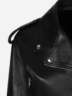 Black Womens Biker Cropped Leather Jacket Collar