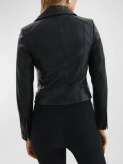 Black Womens Motorcycle Leather Jacket Back