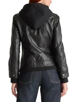 Black Womens Vintage Leather Bomber Jacket Back Model