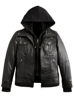 Black Womens Vintage Leather Bomber Jacket Front