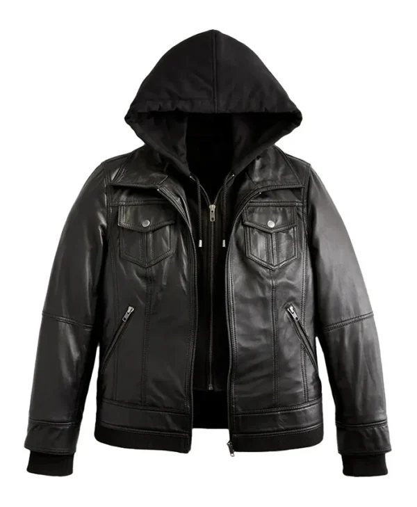 Black Womens Vintage Leather Bomber Jacket Front