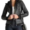 Black Womens Vintage Leather Bomber Jacket Main