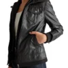 Black Womens Vintage Leather Bomber Jacket Right Side