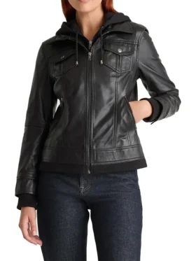 Black Womens Vintage Leather Bomber Jacket Style