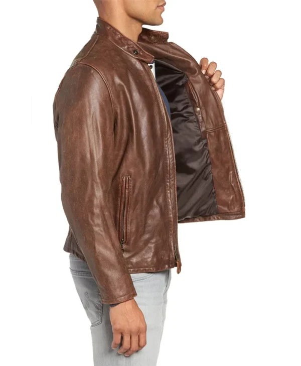 Brown Cafe Racer Jacket Side