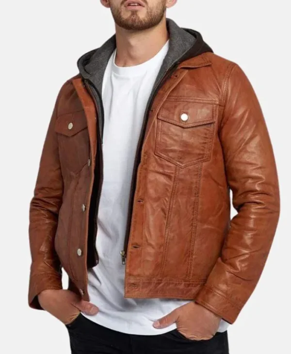 Brown Leather Trucker Jacket Main