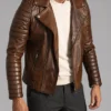 Brown Leather Vintage Brando Motorcycle Biker Jacket Right View