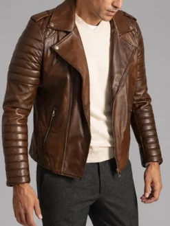 Brown Leather Vintage Brando Motorcycle Biker Jacket Right View