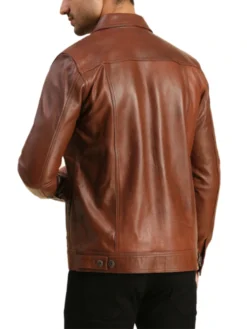 Brown Mens Leather Trucker Jacket Back