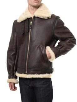 Brown Shearling Jacket For Mens Pockets