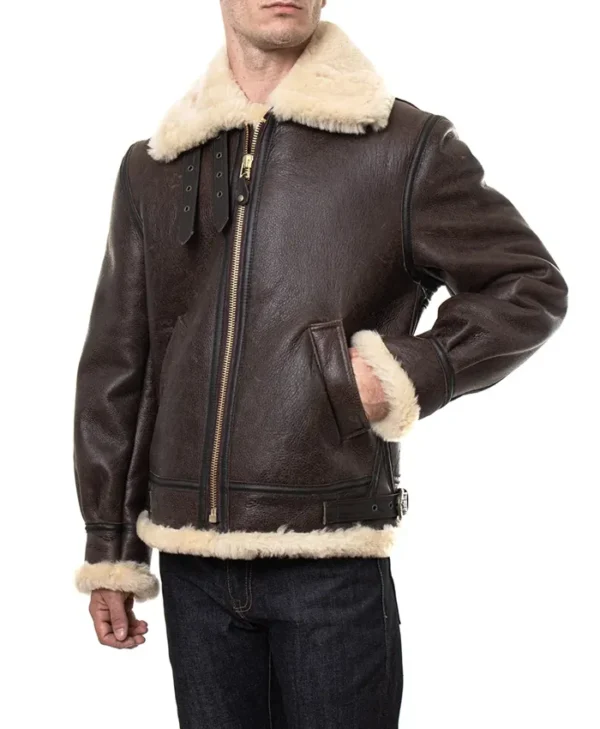 Brown Shearling Jacket For Mens Pockets