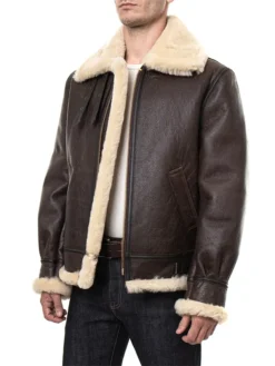 Brown Shearling Jacket For Mens Stand