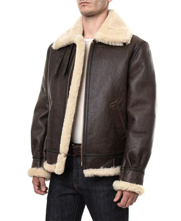 Brown Shearling Jacket For Mens Stand