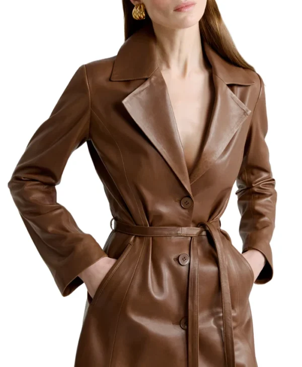 Brown Trench Coats Womens Buttoned