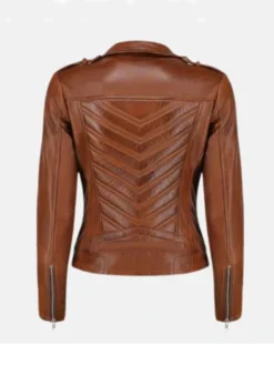 Brown Womens Classic Biker Leather Jacket Back