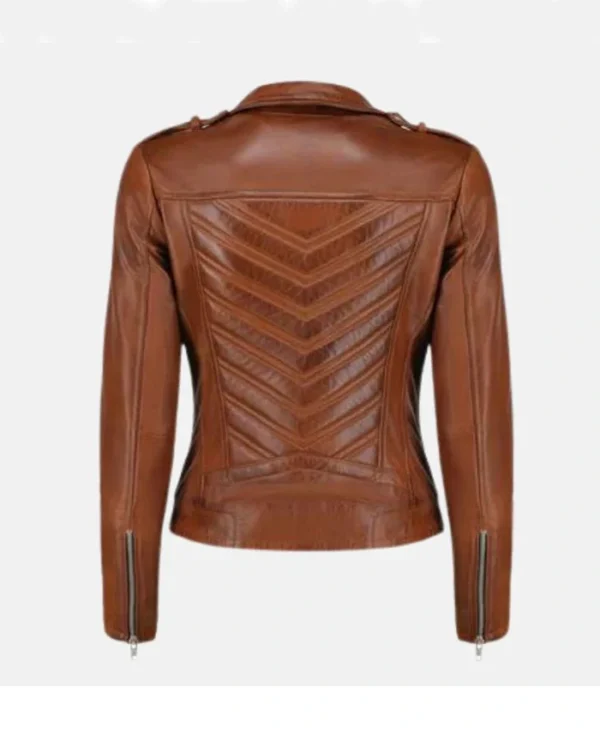 Brown Womens Classic Biker Leather Jacket Back