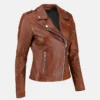 Brown Womens Classic Biker Leather Jacket Left Side