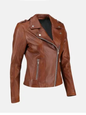 Brown Women's Classic Biker Leather Jacket Left Side