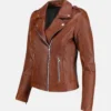 Brown Womens Classic Biker Leather Jacket Right Side