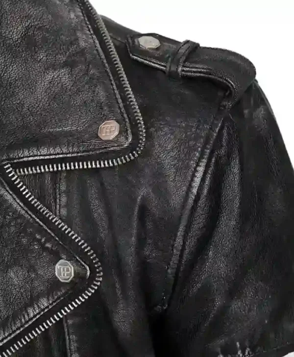 Buy Mens Black Leather Biker Jacket Collar