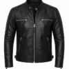 Men’s Quilted Black Leather Cafe Racer Jacket For Sale