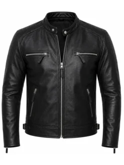 Men’s Quilted Black Leather Cafe Racer Jacket For Sale